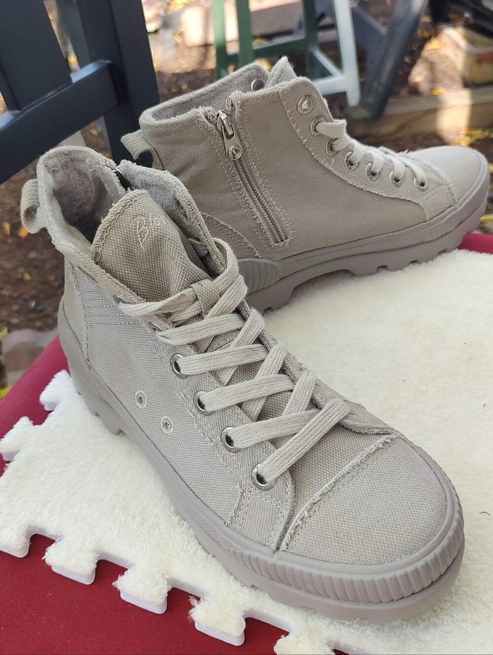 Blowfish Lace-Up High Top Boots in Light Gray